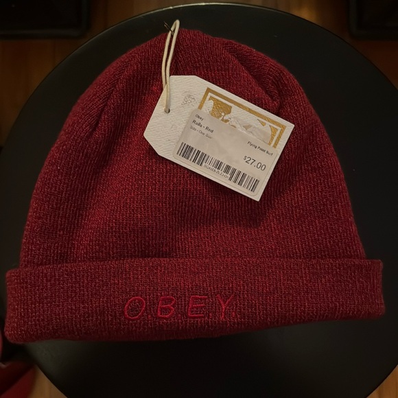 NWT OBEY Red Beanie - One Size/Unisex Knit Hat - Picture 1 of 4